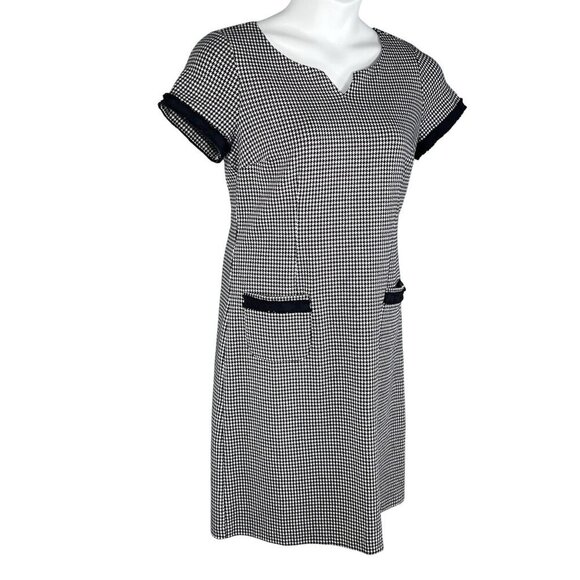 Talbots Womens 10 Black White Houndstooth Sheath Dress Short Sleeves Old Money - Picture 6 of 16